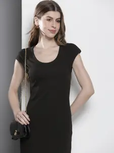 Tommy Hilfiger Solid Ribbed Sheath Midi Dress