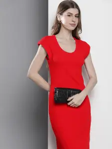 Tommy Hilfiger Solid Sheath Ribbed Midi Dress