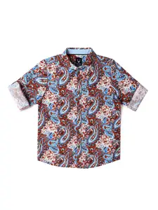 Allen Solly Junior Boys Slim Fit Ethnic Motifs Printed Roll-Up Sleeves Casual Shirt