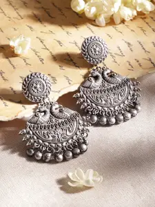 Rubans Silver-Plated Oxidized Contemporary Drop Earrings