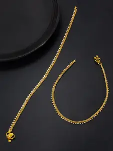 PRIVIU Set Of 2 Gold-Plated AD Studded Anklets