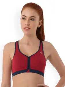 Amante Red Solid Non-Wired Padded Sports Bra ABR17114