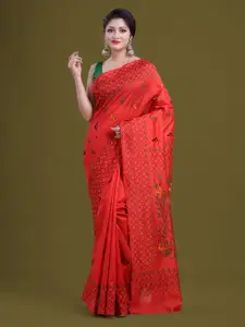 HOUSE OF ARLI Floral Embroidered Kantha Work Saree