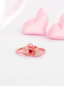 GIVA 925 Sterling Silver Rose Gold-Plated Stone-Studded Adjustable Finger Ring