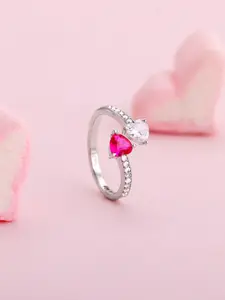 GIVA 925 Sterling Silver Rhodium-Plated Stone-Studded Finger Ring