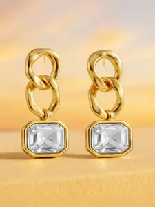 Rubans Voguish 18K Gold Plated Chain Link Earrings with AD Studded Stylish Jewelry