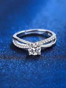 KARISHMA KREATIONS Silver-Plated Cubic Zirconia Studded Adjustable Finger Rings