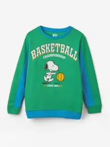 The Souled Store Boys Green Snoopy Printed Long Sleeves Pullover