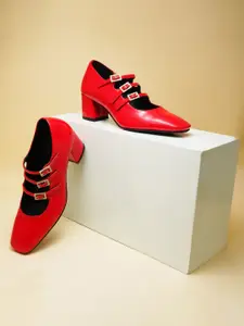 THE WHITE POLE Square Toe Buckles Block Mary Janes