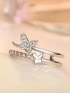 KARISHMA KREATIONS Silver-Plated CZ-Studded Adjustable Finger Rings