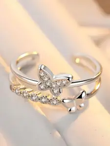 KARISHMA KREATIONS Silver-Plated CZ-Studded Adjustable Finger Rings