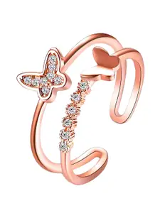 KARISHMA KREATIONS Rose Gold-Plated CZ-Studded Adjustable Finger Rings