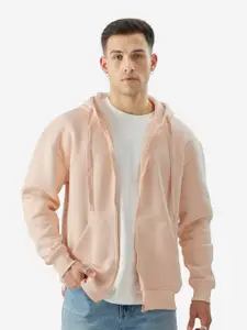 The Souled Store Pink Hooded Oversized Front-Open Sweatshirt