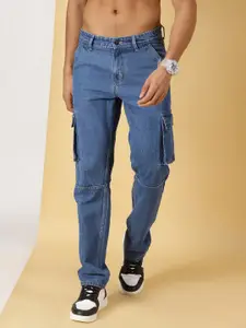 Thomas Scott Men Mid-Rise Smart Relaxed Fit Light Fade Cargo Style Pure Cotton Jeans