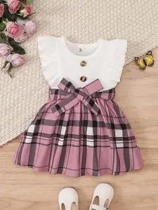 BAESD Girls Checked Flutter Sleeve Ruffled Cotton Fit & Flare Knee Length Dress