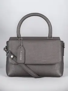 DressBerry Silver-Toned Textured Structured Satchel