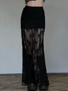 StyleCast Black Lace Straight Maxi Skirt