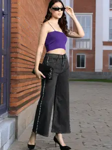 DressBerry Women Wide Leg with Side Stripe Stretchable Jeans