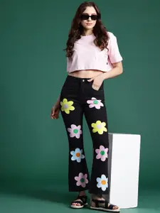 DressBerry Women Bootcut Cut Floral Printed Stretchable Jeans