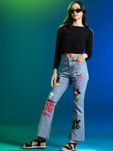 DressBerry Women Mickey Mouse Printed Slim Flared Fit Stretchable Jeans