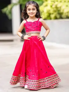 BAESD Girls Embroidered Mirror Work Ready to Wear Lehenga & Choli