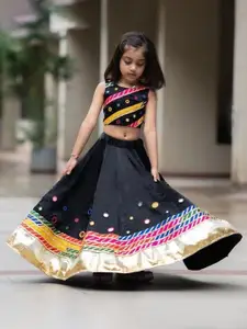 BAESD Girls Embroidered Mirror Work Ready to Wear Lehenga & Choli