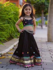 BAESD Girls Ethnic Motifs Embroidered Mirror Work Ready to Wear Lehenga & Blouse