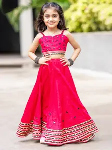 BAESD Girls Embroidered Mirror Work Ready to Wear Lehenga & Blouse