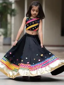 BAESD Girls Embroidered Mirror Work Ready to Wear Lehenga & Blouse