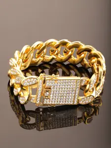 The Roadster Lifestyle Co. Men Gold-Plated Cubic Zirconia-Studded Link Bracelet