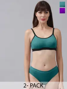 Aamarsh Pack Of 2 Non Padded Cotton Bra With Bikini Brief