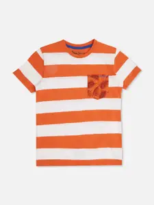 Pepe Jeans Boys Striped Colourblocked Pure Cotton T-shirt