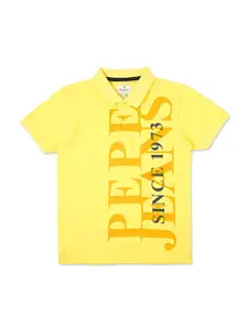 Pepe Jeans Boys Typography Printed Polo Collar Pure Cotton T-shirt