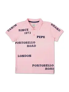 Pepe Jeans Boys Typography Printed Polo Collar Pure Cotton T-shirt