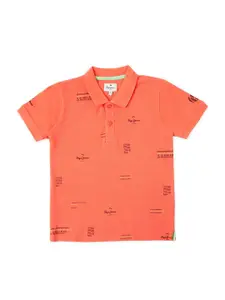 Pepe Jeans Boys Typography Printed Polo Collar Pure Cotton T-shirt