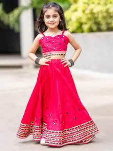 BAESD Girls Embroidered Mirror Work Ready to Wear Lehenga & Blouse