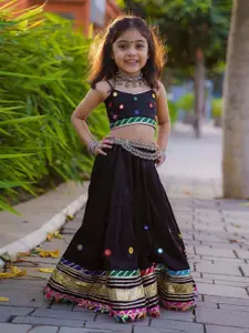 BAESD Girls Embroidered Mirror Work Ready to Wear Lehenga & Choli