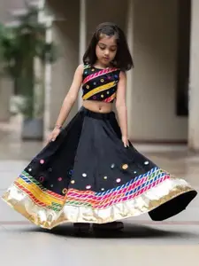 BAESD Girls Embroidered Mirror Work Ready to Wear Lehenga & Blouse
