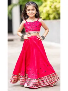 BAESD Girls Embroidered Mirror Work Ready to Wear Lehenga & Blouse