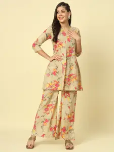 Meeranshi Printed V-Neck Top & Flared Palazzo Co-Ords