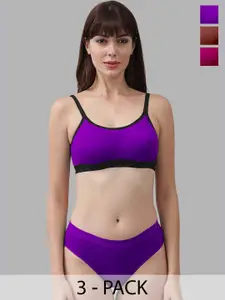 Aamarsh Pack Of 3 Non Padded Cotton Bra With Bikini Brief