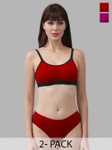 Aamarsh Pack Of 2 Non Padded Cotton Bra With Bikini Brief