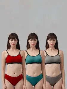 Aamarsh Pack Of 3 Non Padded Cotton Bra With Bikini Brief