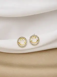 FIMBUL Gold-Plated Cubic Zirconia-Studded Circular Studs Earrings