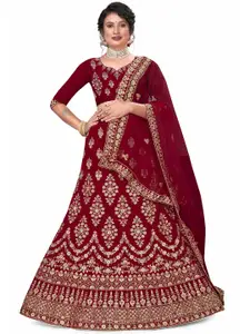 MANVAA Floral Embroidered Semi-Stitched Lehenga & Unstitched Blouse With Dupatta