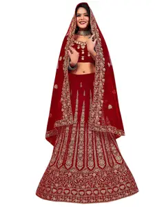 MANVAA Embroidered Beads and Stones Semi-Stitched Lehenga & Unstitched Blouse With Dupatta