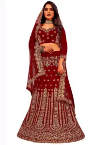 MANVAA Embroidered Velvet Semi-Stitched Lehenga & Unstitched Blouse With Dupatta