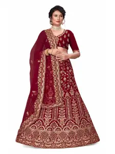 MANVAA Embroidered Beads and Stones Semi-Stitched Lehenga & Unstitched Blouse With Dupatta