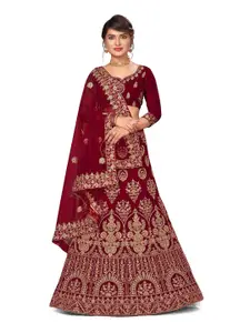 MANVAA Embroidered Beads and Stones Semi-Stitched Lehenga & Unstitched Blouse With Dupatta