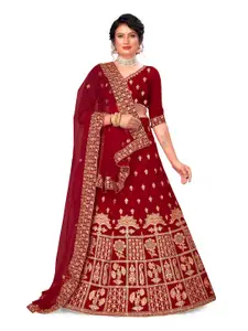 MANVAA Embroidered Beads and Stones Semi-Stitched Lehenga & Unstitched Blouse With